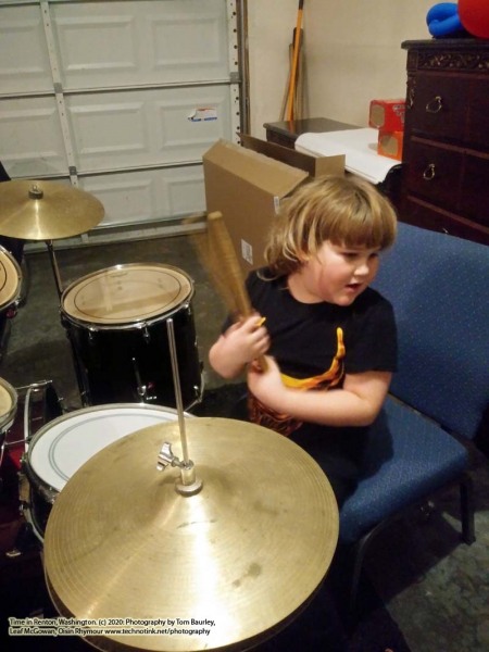 Cian playing the drums at the AirBnB in Renton, Washington. The Adventures of Sir Oisin Leif:  Saga 1 - Dual states at https://technotink.net/adventures/?page_id=2.  Photography on January 13, 2020 by Sir Oisin Leif, Thomas Baurley, Leaf McGowan, Technotink.net/photography  (c) 2020. All rights reserved.