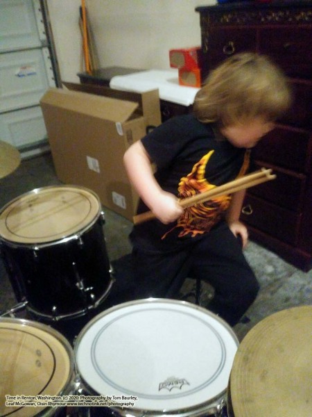 Cian playing the drums at the AirBnB in Renton, Washington. The Adventures of Sir Oisin Leif:  Saga 1 - Dual states at https://technotink.net/adventures/?page_id=2.  Photography on January 13, 2020 by Sir Oisin Leif, Thomas Baurley, Leaf McGowan, Technotink.net/photography  (c) 2020. All rights reserved.