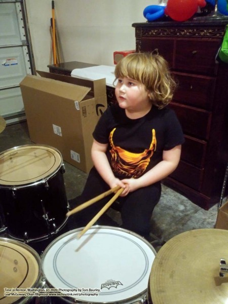 Cian playing the drums at the AirBnB in Renton, Washington. The Adventures of Sir Oisin Leif:  Saga 1 - Dual states at https://technotink.net/adventures/?page_id=2.  Photography on January 13, 2020 by Sir Oisin Leif, Thomas Baurley, Leaf McGowan, Technotink.net/photography  (c) 2020. All rights reserved.