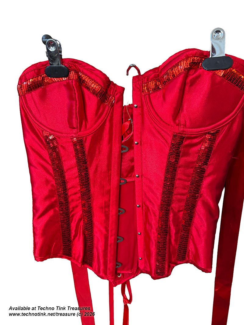 Small Shiny Red Corsette with ribbon and clasps - Image 2