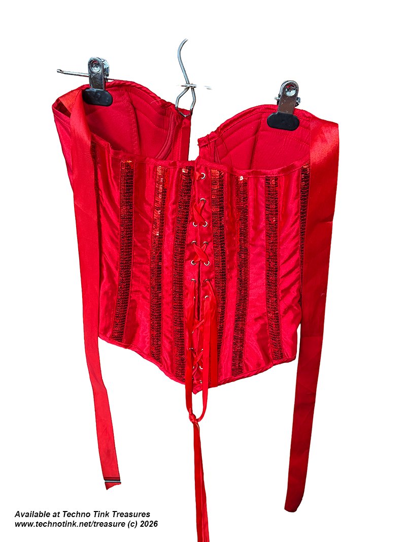 Small Shiny Red Corsette with ribbon and clasps - Image 4