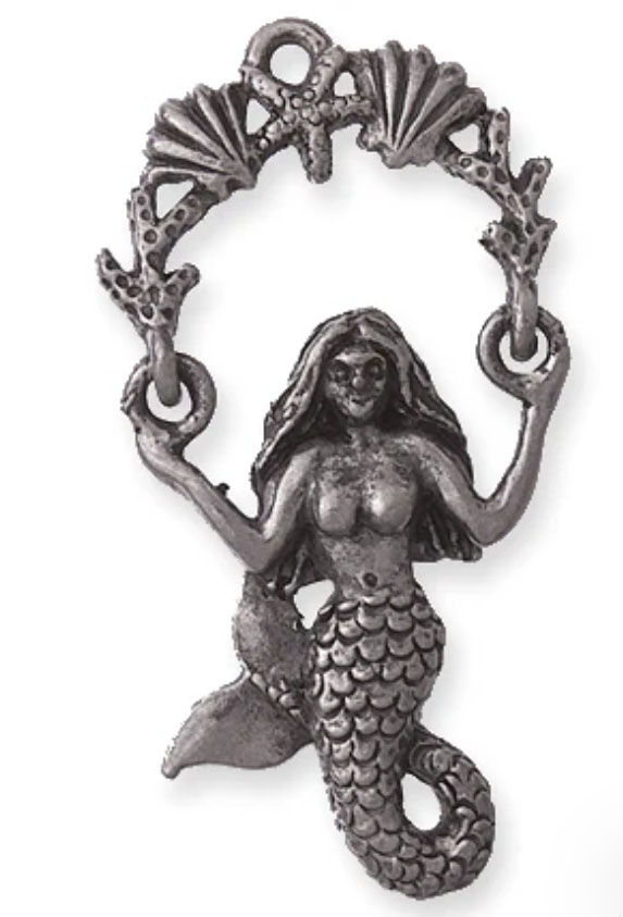 Mermaid swinging on seaweed swing ant. Silver pewter pendant (PW9048-S) 20x35mm