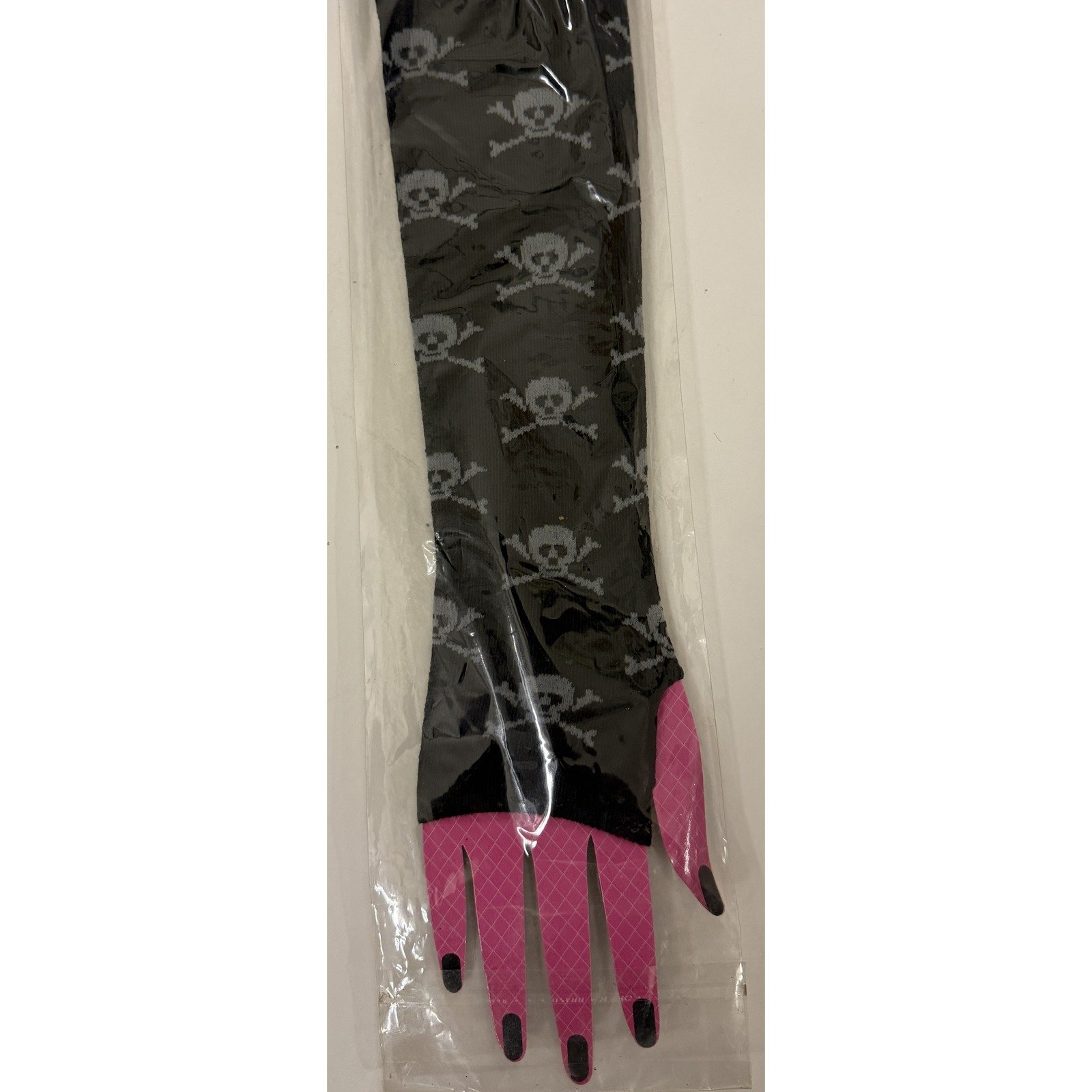 Grey Skull and Crossbones on Fingerless Fashion Arm Gloves - Image 5