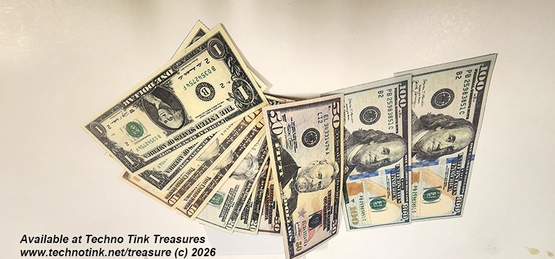 Flash Dollar Bills - Assorted 2 each US $1 $10 $20 $50 $100 - Pack of 10 (PM) - Image 3