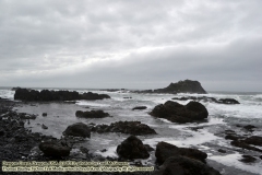 "Creating Cobbles; Cobbles, pebbles and sand are the result of boiling lava meeting the cold ocean, followed by 14 millin years of weather and erosion.  Fragments of ancient lava - hot basalt exploed upon contact with cold sea water and intermixed with quickly chilled volcanic glass to form a breccia. The cobbles on this beach are weathered remains of these exploded fragments. Sea water alters the glass surrounding the basalt fragments into a mineral called palagonite which is easily washed away. The water then attacks the fragment causing its corners to become more ane more rounded. The cobbles are further rounded and made smaller by beach wave action. In the summer there is some sand on these beaches, but winter waves wash most of the sand out to sea leaving almost all cobbles on the beach. Between the tides: Tidal forces shape the shoreline and bring life to the intertidal area. Tides are caused by the gravitational pull of the sun and moon. Here and elsewhere in the coasta Pacific Northwest there are almost always two high and two low tides daily. The pull of the moon and sun causes the oceans to bulge and the earth rotates under them. These bulges come and go as high tides. The tides would be easy to predict if they occured exactly every six hours. However because the tides follow a cycle that is slightly more than six hours long, the whole sequence is repeated later each day. Mean (average) lowest low tide is used as the base level for most coastal charts and tide tables. When ships enter or leave harbor, the depth of water at mean low tide is more important to them than mean sea level." ~ information sign at Yaquina Head National Park, Newport, Oregon. Yaquina Head National Park (http://www.technogypsie.net/reviews/?p=25775). 1/27/16: Chronicles 23: Delving the Oregon Coast and Willamette Valley:  http://www.technogypsie.net/chronicles/?p=19727 -   Photos from  February 2016 . (c) 2016 - photo by Photographers Thomas Baurley / Leaf McGowan: Techno Tink Media (www.technotink.net/photography/).