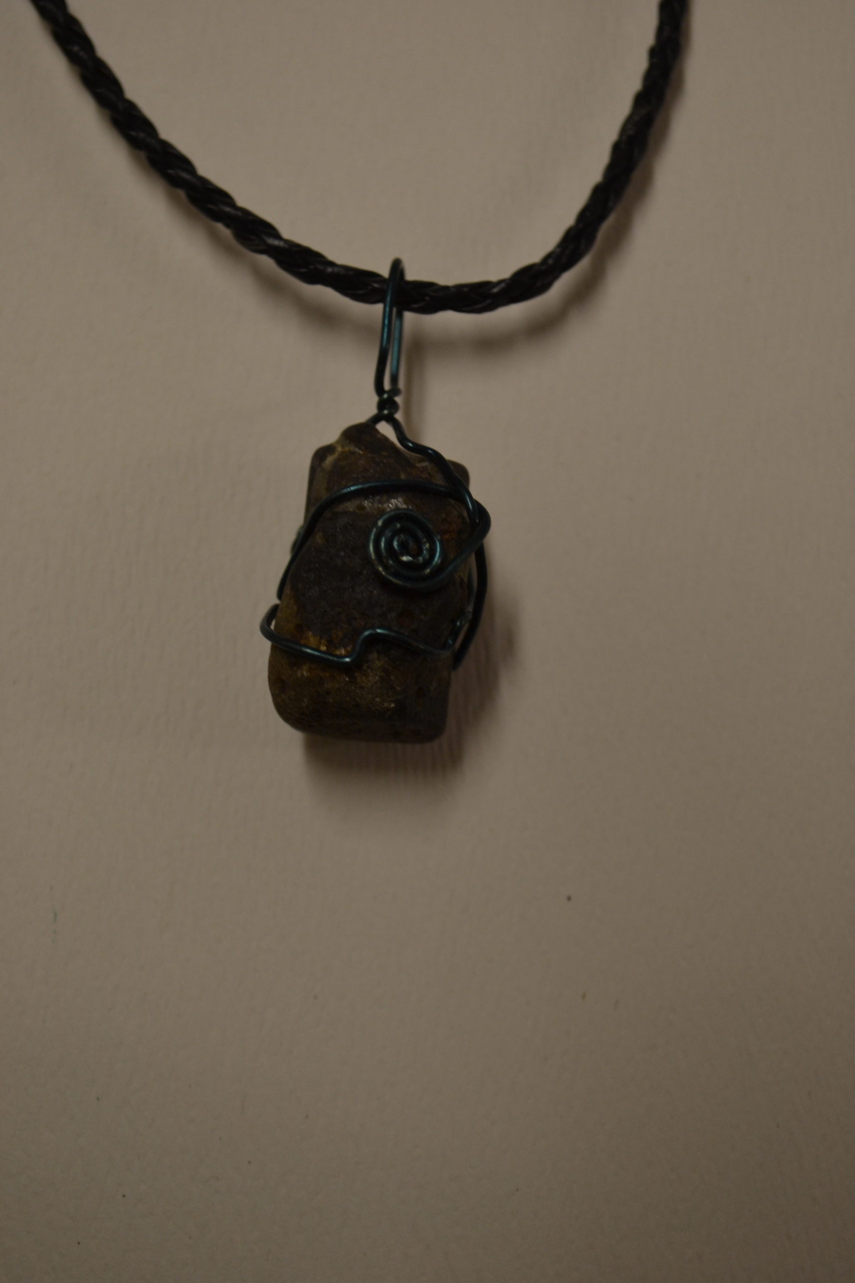 Wire wrapped Staurolite Cross - Large Necklace, Black braided cord - Image 3