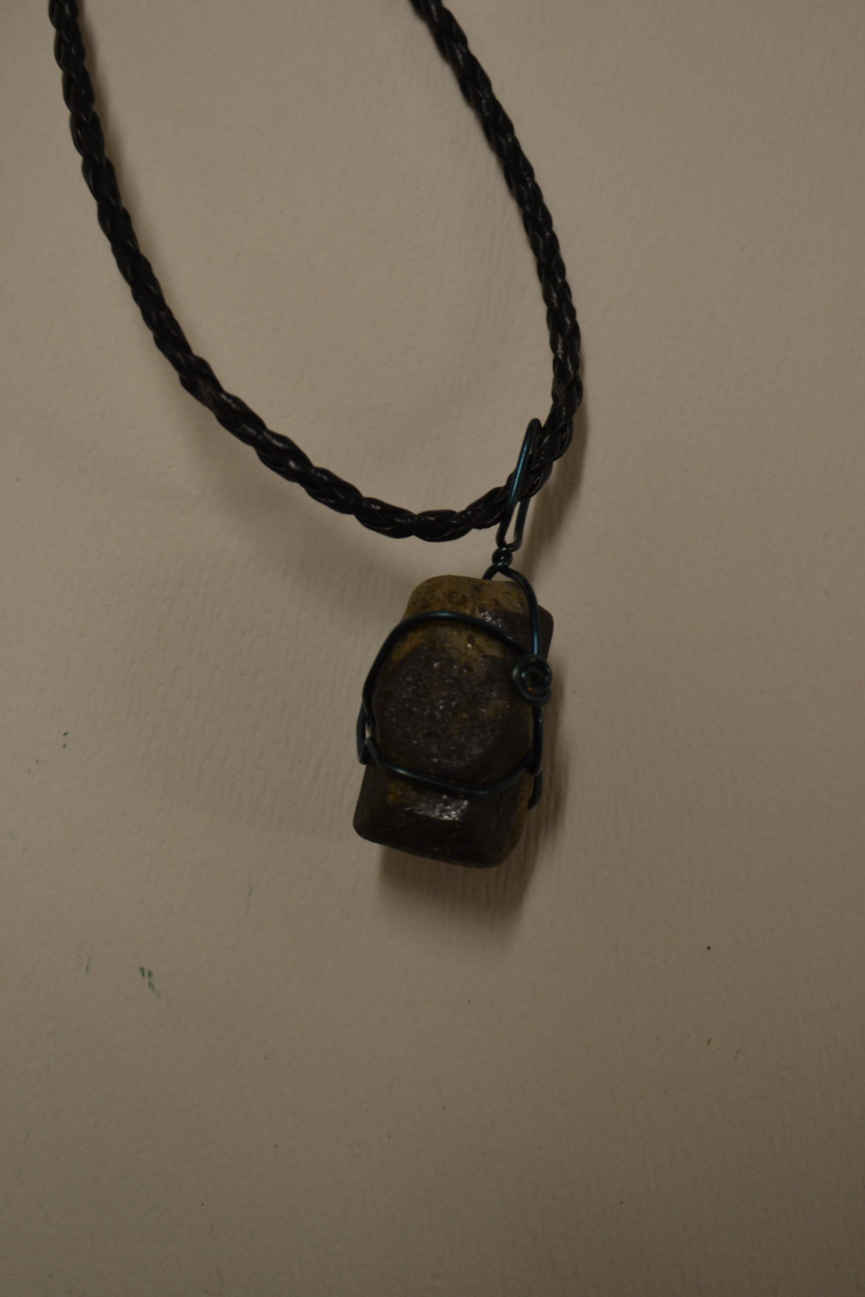 Wire wrapped Staurolite Cross - Large Necklace, Black braided cord - Image 4