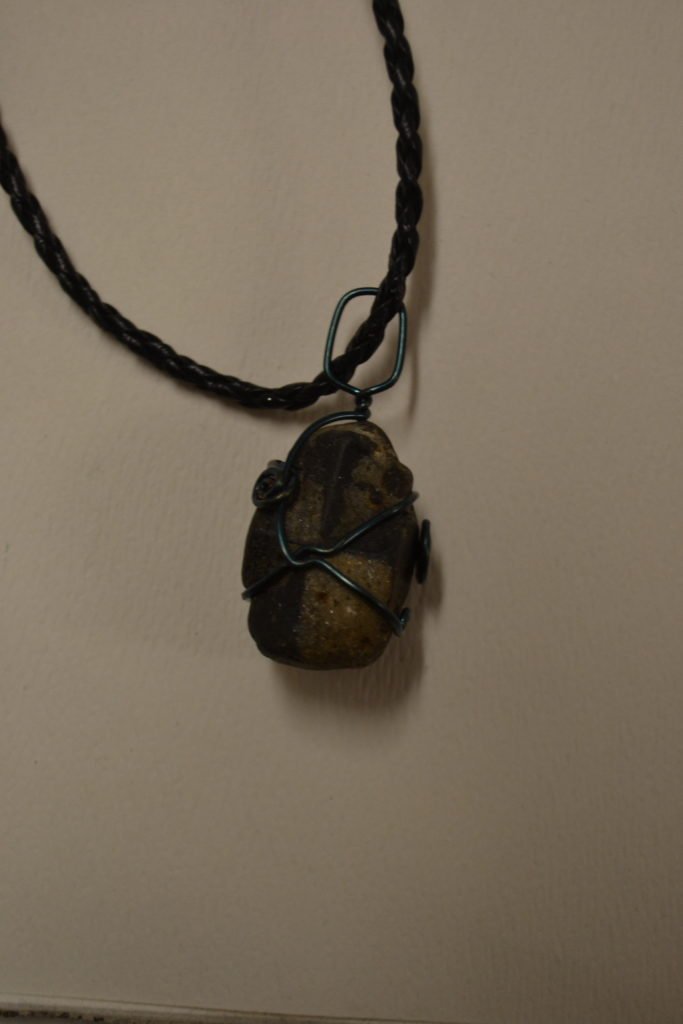 Wire wrapped Staurolite Cross - Large Necklace, Black braided cord