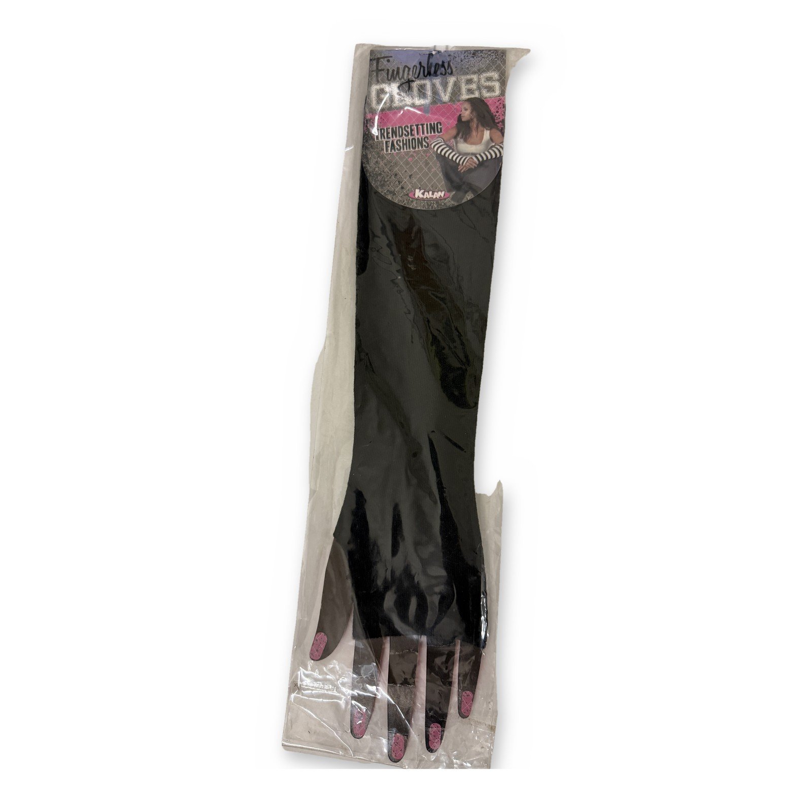 Long black fashion arm gloves, fingerless - 1 pair