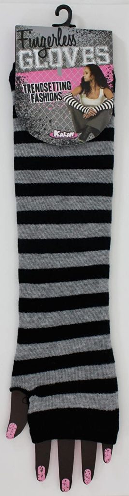Black and Gray Striped Fingerless Gloves