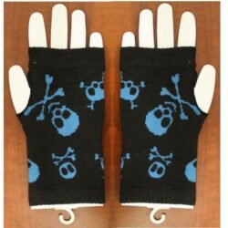 Blue Skull and Bones on Black Fashion Hand Gloves