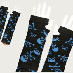 Blue skull and crossbones on black fashion arm gloves