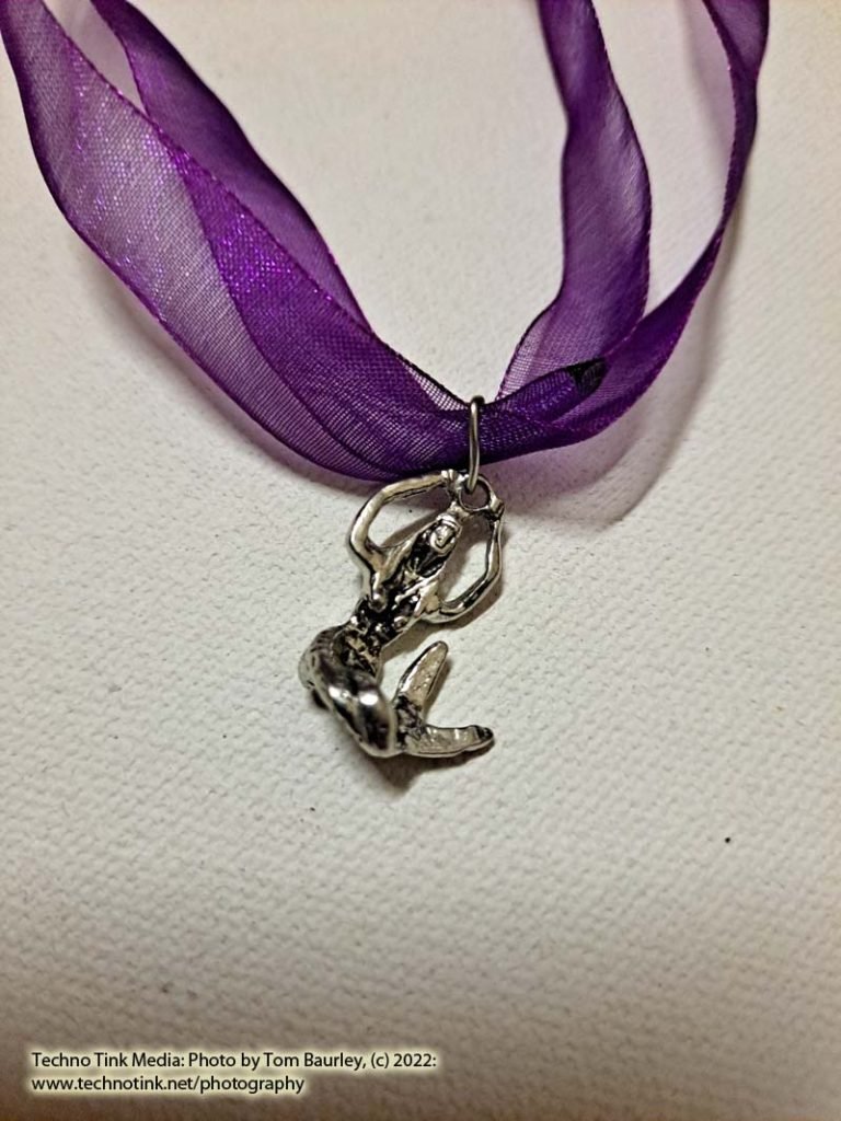 Small Silver Colored Pewter Seated Mermaid with Ribbon Necklace