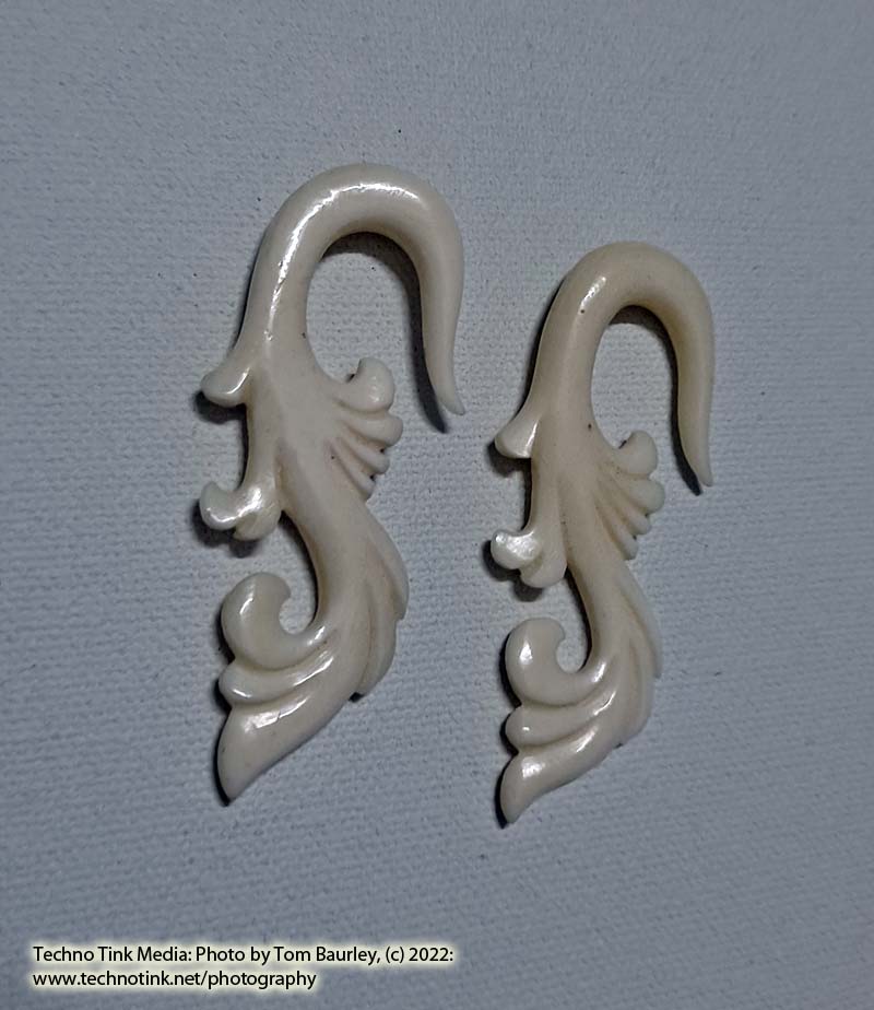 Pair of Medium Bone Floral Hook Ball Earring - Image 3