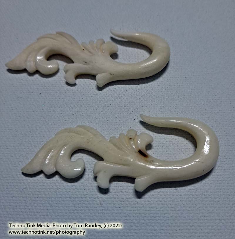 Pair of Medium Bone Floral Hook Ball Earring - Image 4