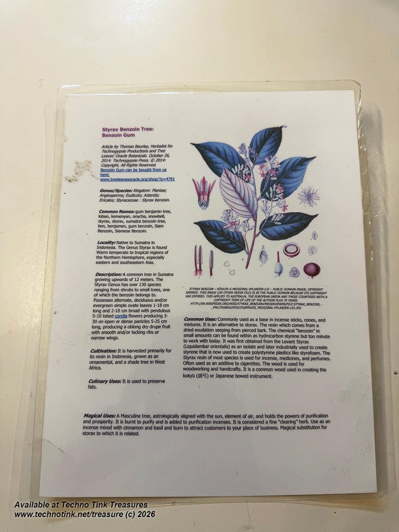 Laminated Tree Info Sheet: Styrax Benzoin Tree - Benzoin Gum