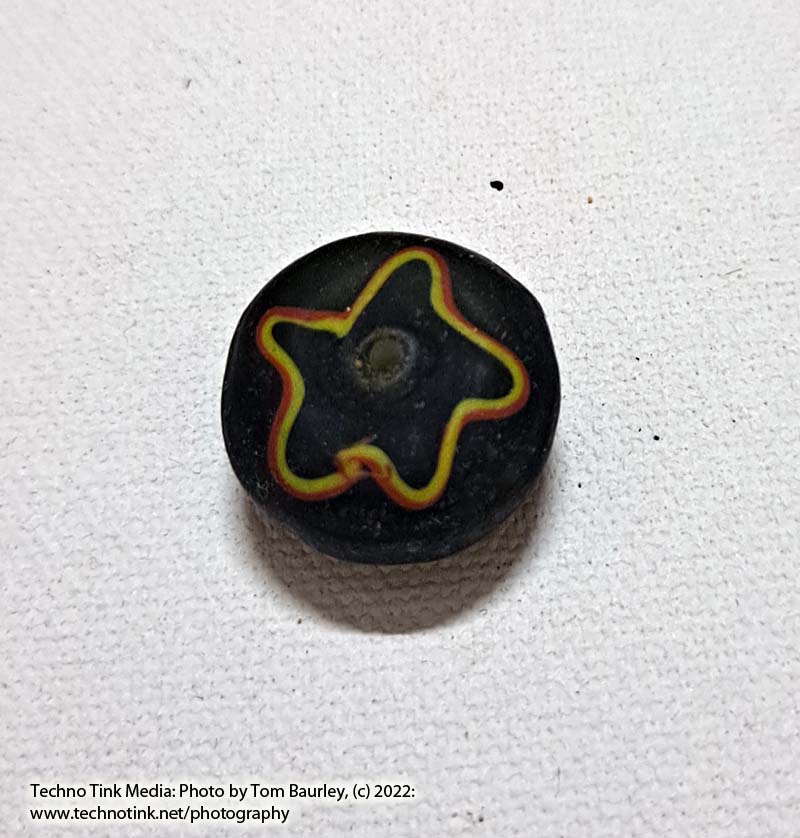 Viking Grave Clay Bead - Replica, Black with Orange Yellow Stars, Round