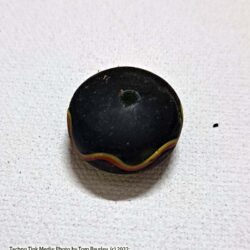 Viking Grave Clay Bead - Replica, Black with Orange/Yellow Wavey Line, Round