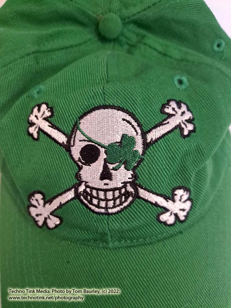 Irish Pirate BLARNEY BONES Embroidered Skull Green Cotton Cap - Image 3