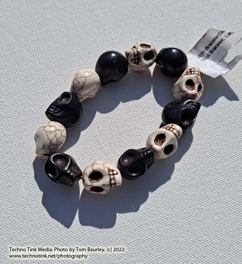 Large Black and white skull magnesite bead bracelet - Image 2