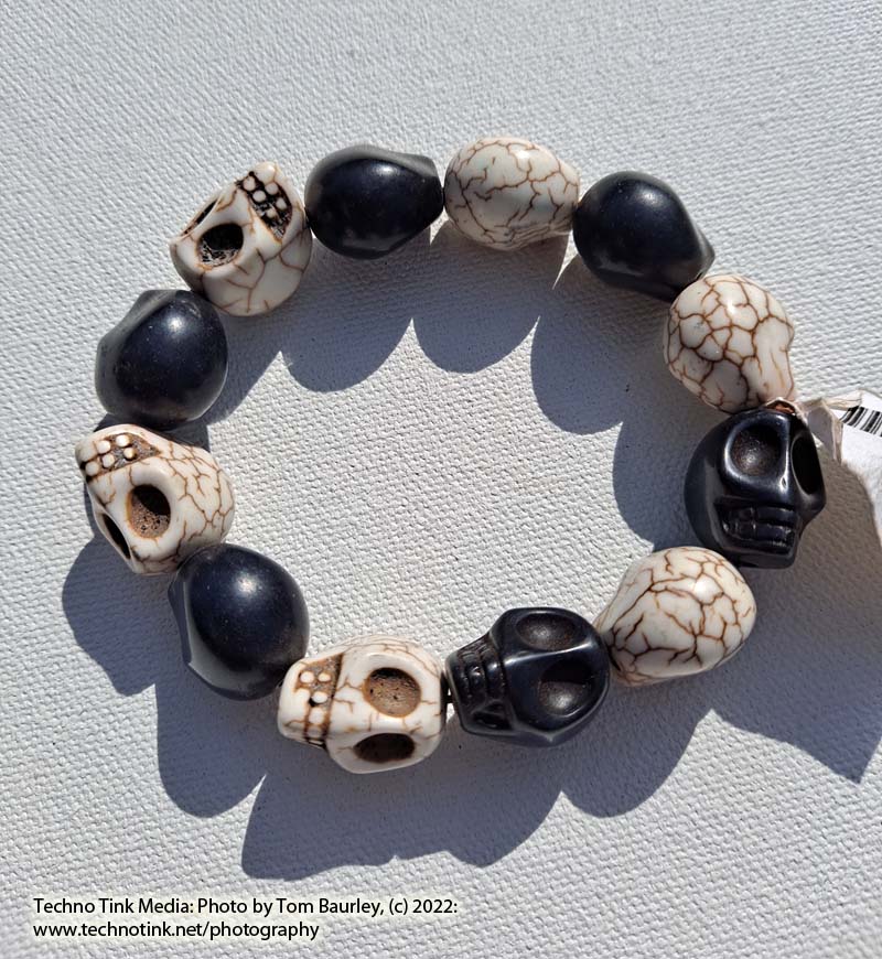 Large Black and white skull magnesite bead bracelet