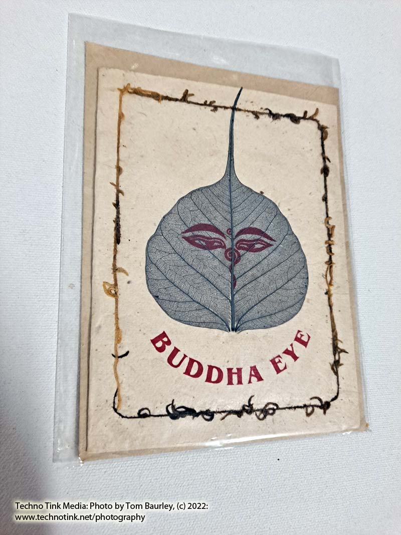 Gray Leaf Buddha Eye hand-made paper Notecard