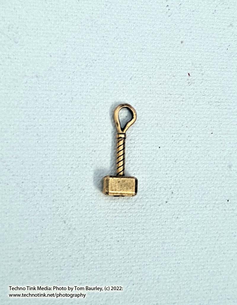 Thor Hammer Charm, 3-D Antique Gold Color 9x25mm - Image 2