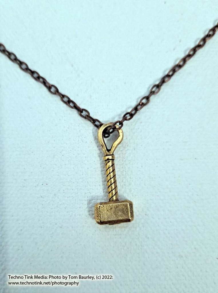 Thor Hammer Charm, 3-D Antique Gold Color 9x25mm