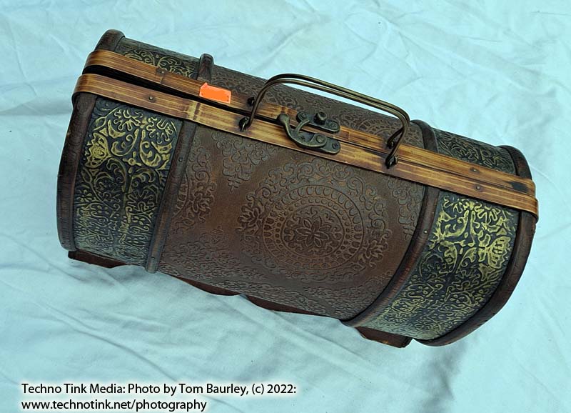 Large wooden ornate Burning Man styled Box Purse
