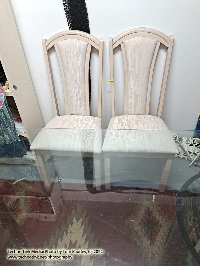 Solid Glass Dining Room Table (Large 72" x 42" ) and Five 43" x 21" ivory/beige Chairs - Image 6