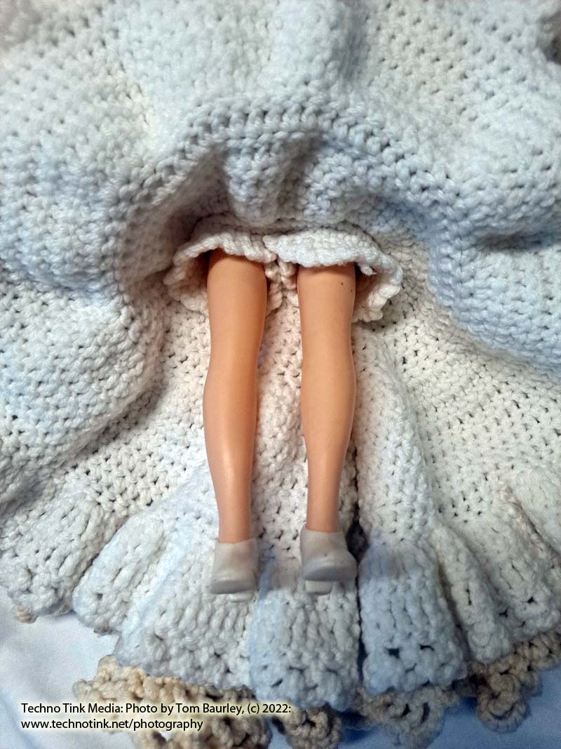 Vintage Blonde White Bed Doll Handmade Pink White Crochet Ruffle Dress Hat Shelf Sitter - Image 13