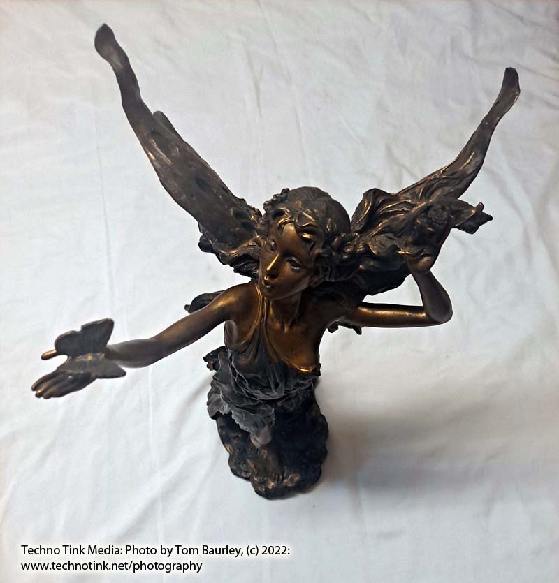 Top Collection's Large Bronze Color Fairy playing with butterfly Statue - Image 3