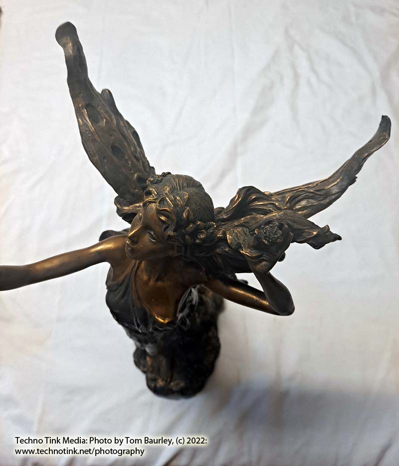 Top Collection's Large Bronze Color Fairy playing with butterfly Statue - Image 4