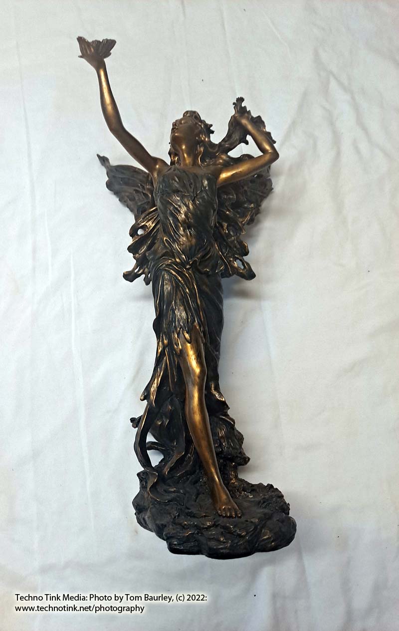 Top Collection's Large Bronze Color Fairy playing with butterfly Statue - Image 5