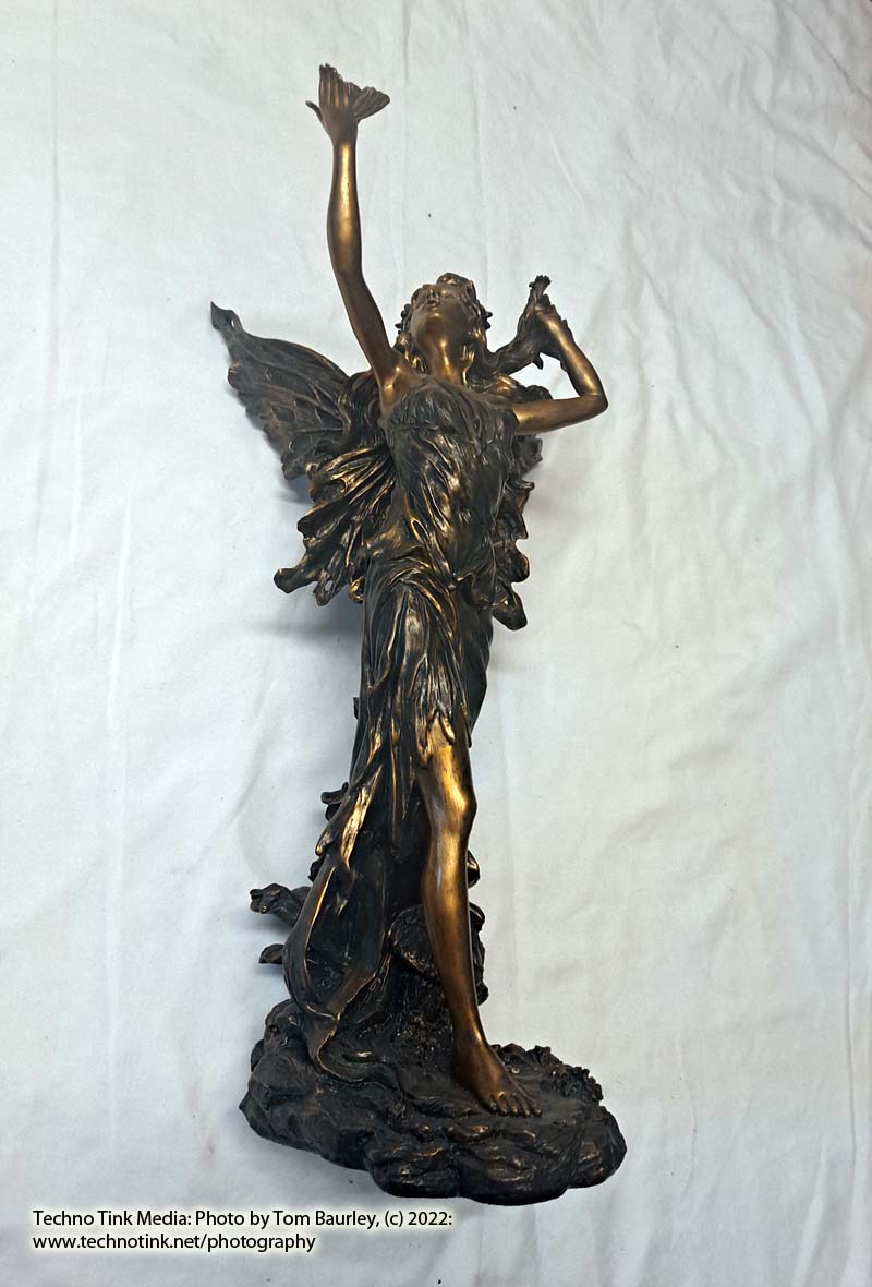 Top Collection's Large Bronze Color Fairy playing with butterfly Statue - Image 6