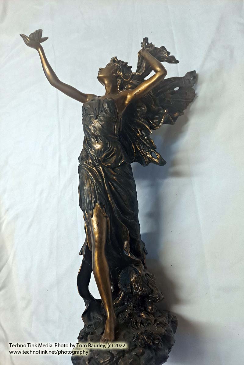 Top Collection's Large Bronze Color Fairy playing with butterfly Statue - Image 7