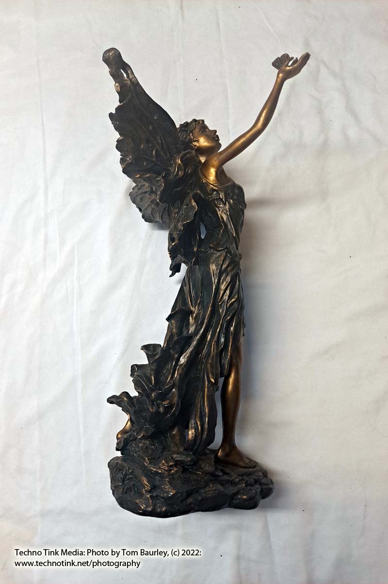 Top Collection's Large Bronze Color Fairy playing with butterfly Statue