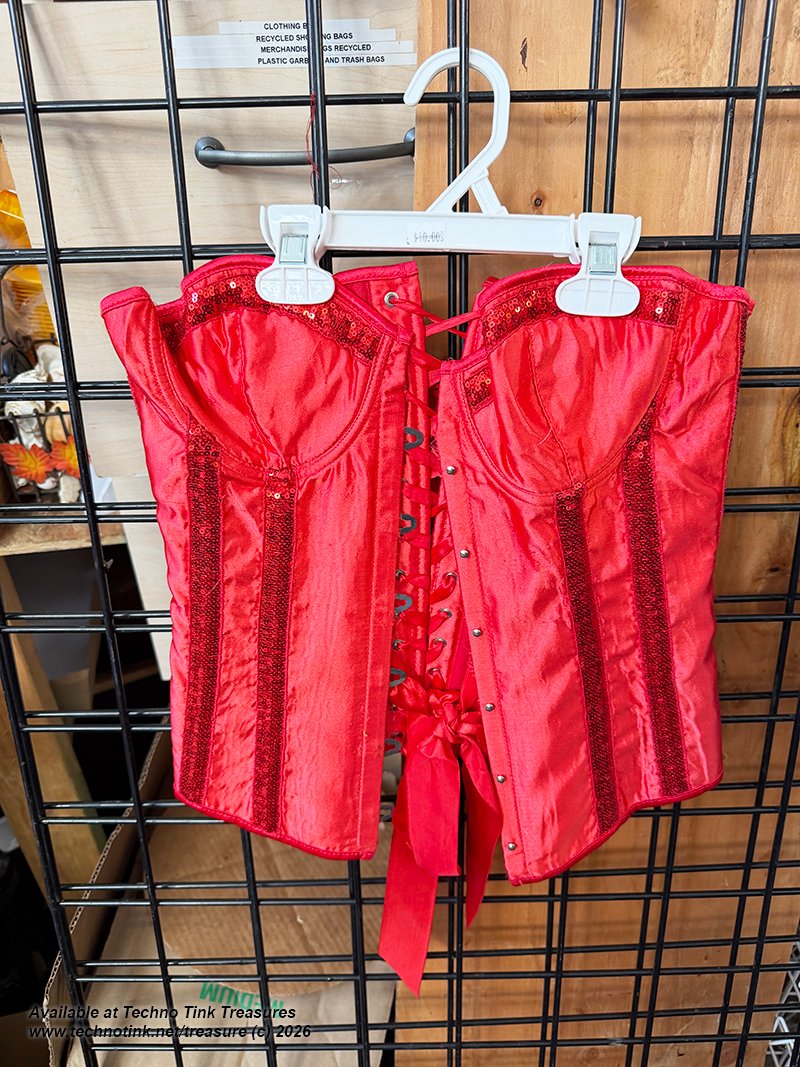 Medium Shiny Red Corsette with ribbon and clasps - Image 7