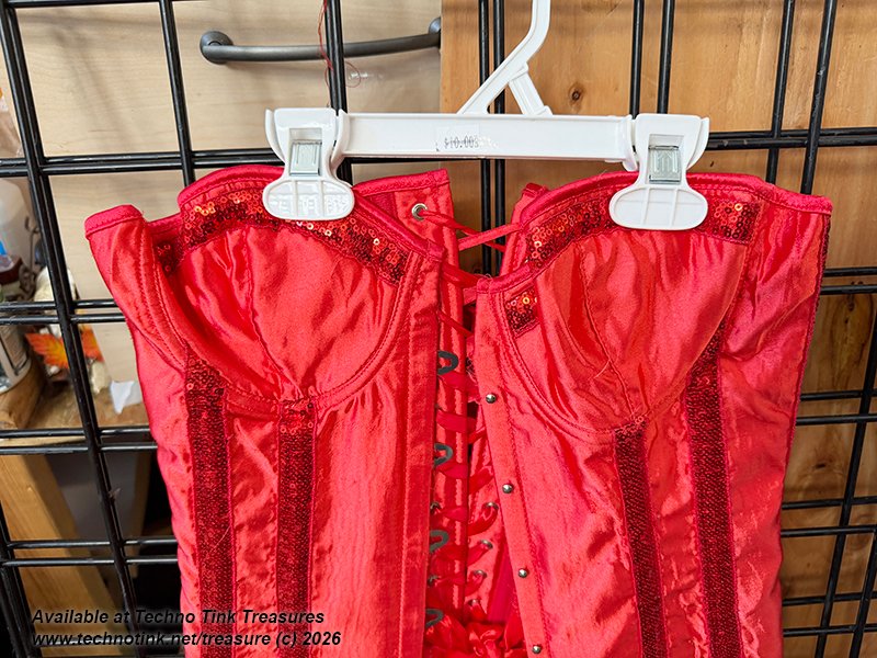Medium Shiny Red Corsette with ribbon and clasps - Image 9