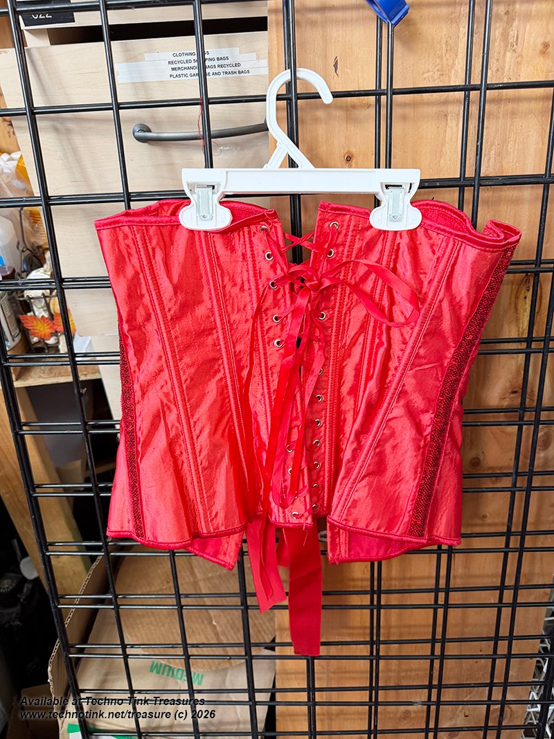 Medium Shiny Red Corsette with ribbon and clasps - Image 10