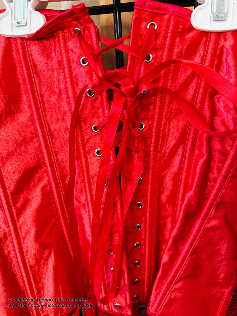 Medium Shiny Red Corsette with ribbon and clasps - Image 11
