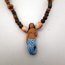 Hand-made Full wood beaded wire necklace with Dark haired mermaid