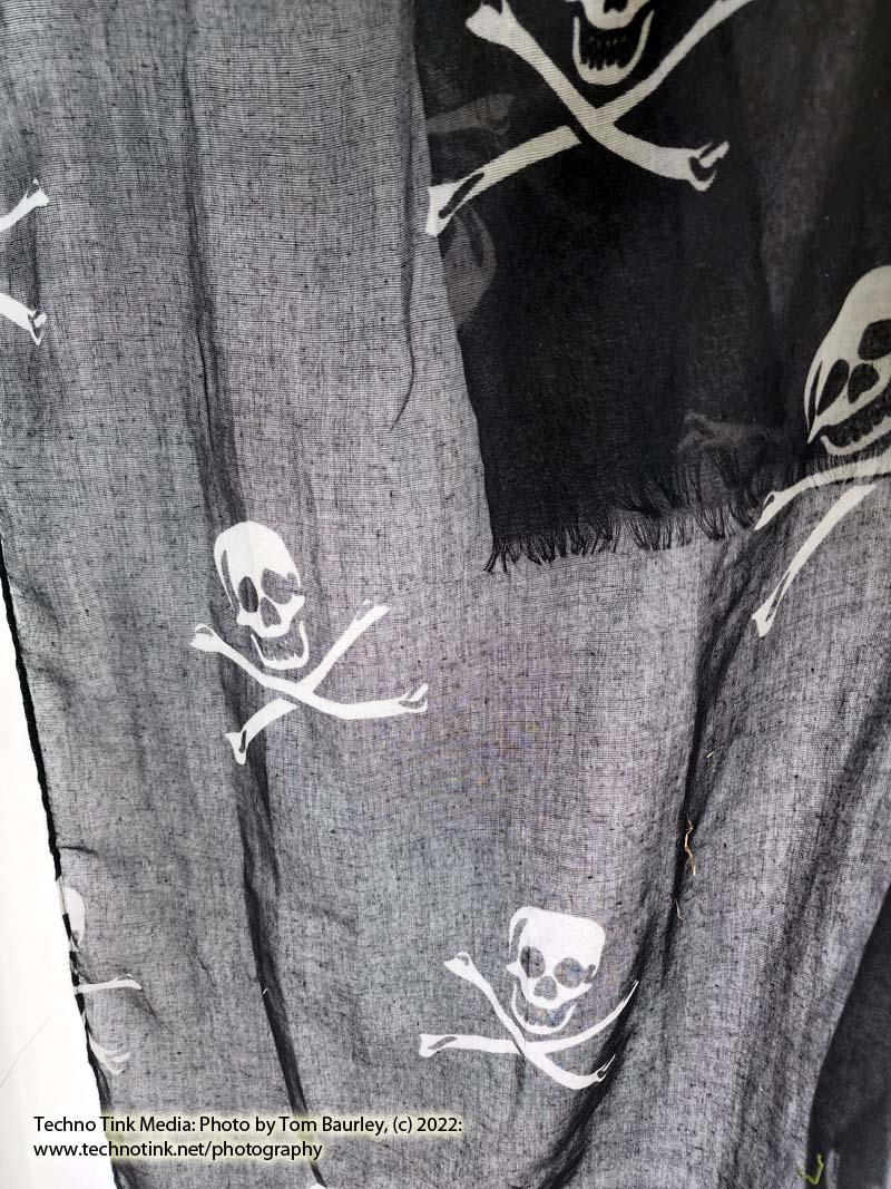 Grey/White Skull Crossbones Black Gauze Scarf - Image 3