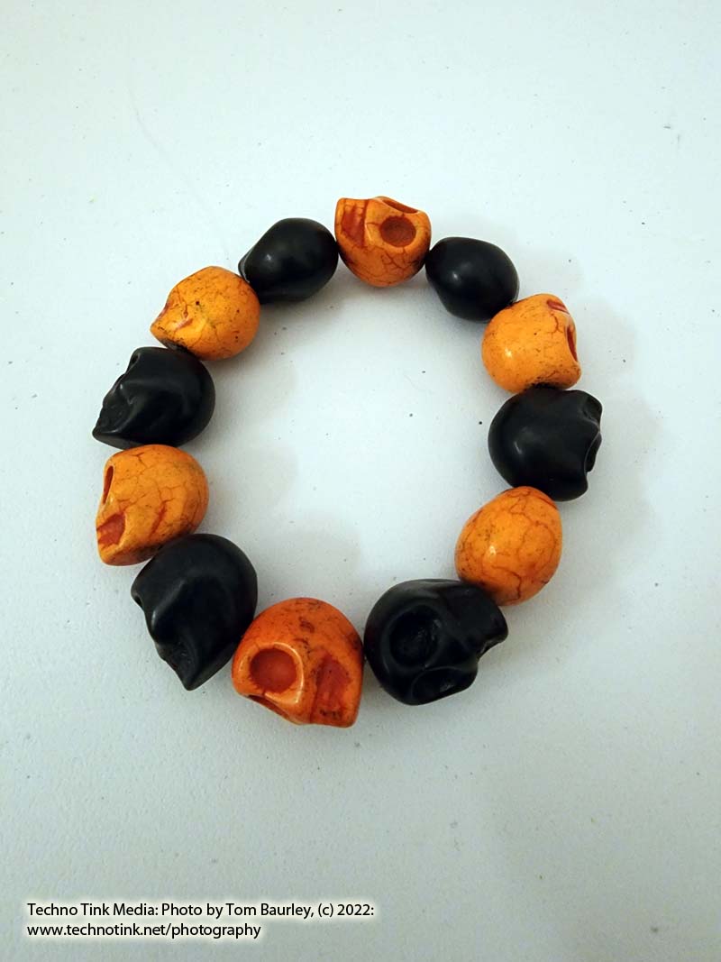 Large Black and Orange Magnesite Skull Bead Bracelet Elastic