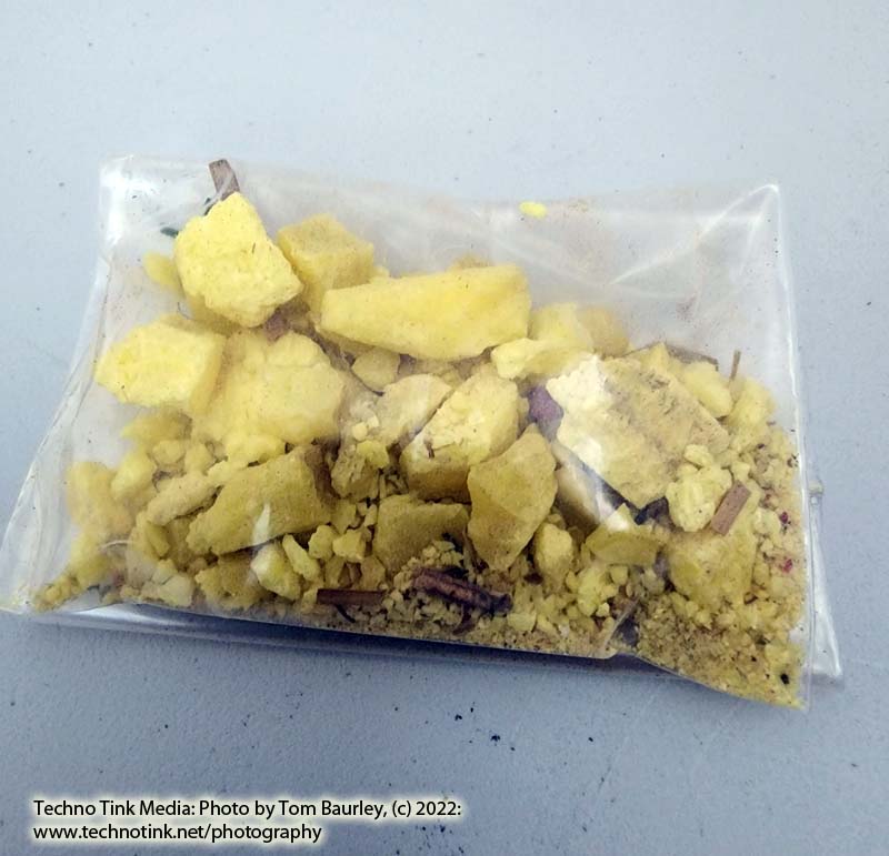 small bag of broken sulphur crystal fragments and dust, .9 oz - Image 2