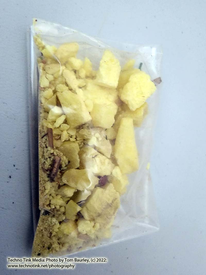 small bag of broken sulphur crystal fragments and dust, .9 oz - Image 3