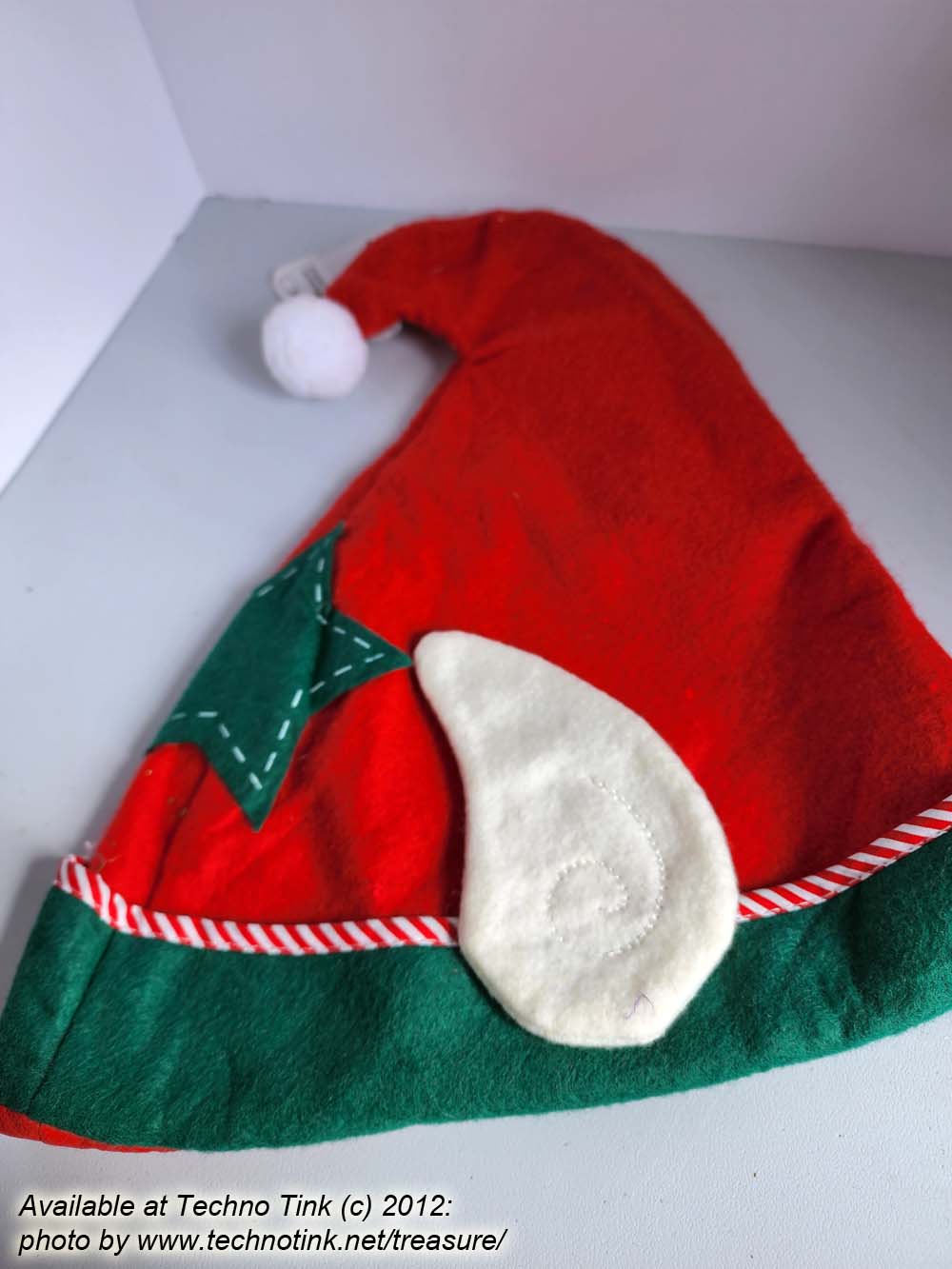 Red Felt Elf Hat with Green Trim and Star - Image 5