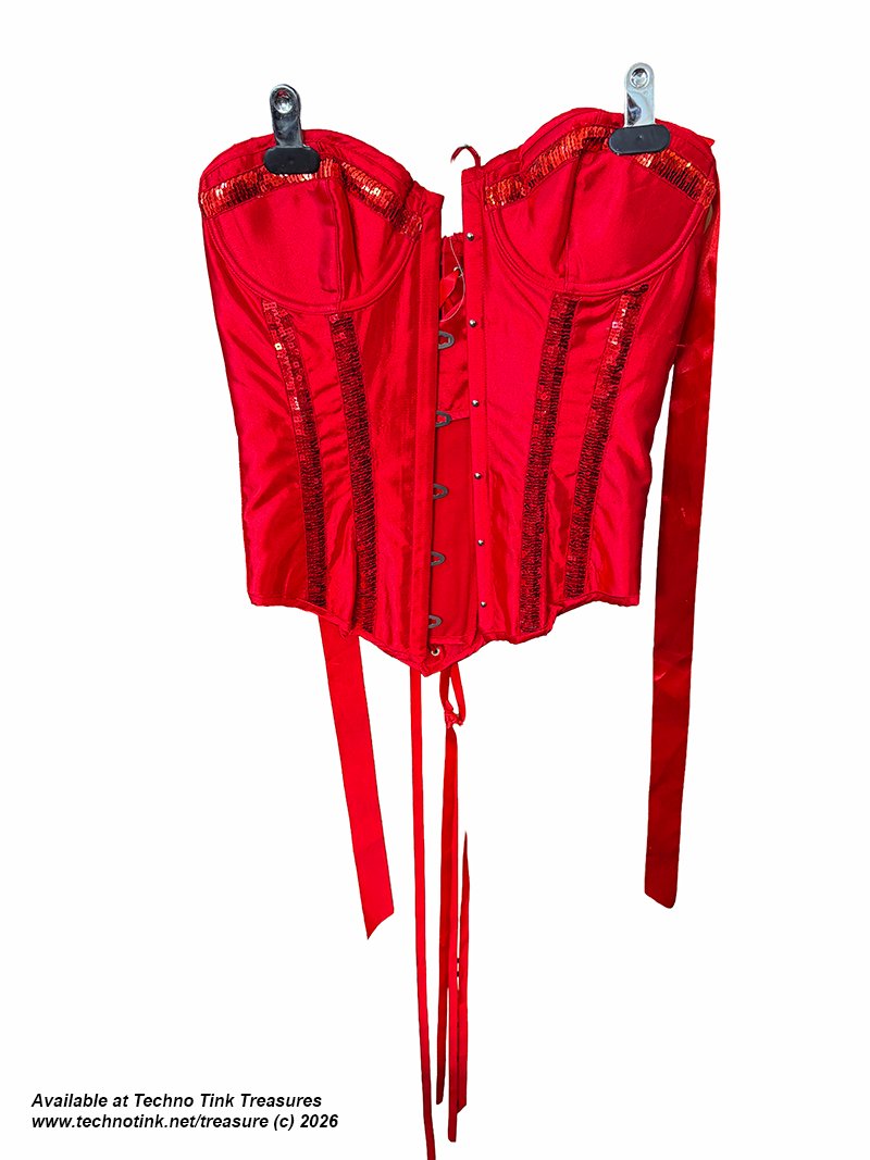 Small Shiny Red Corsette with ribbon and clasps - Image 7
