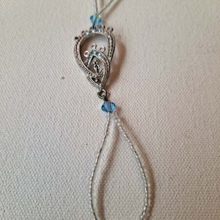 1 Blue and white faux crystal beaded Oval  Charm  Footlace Set