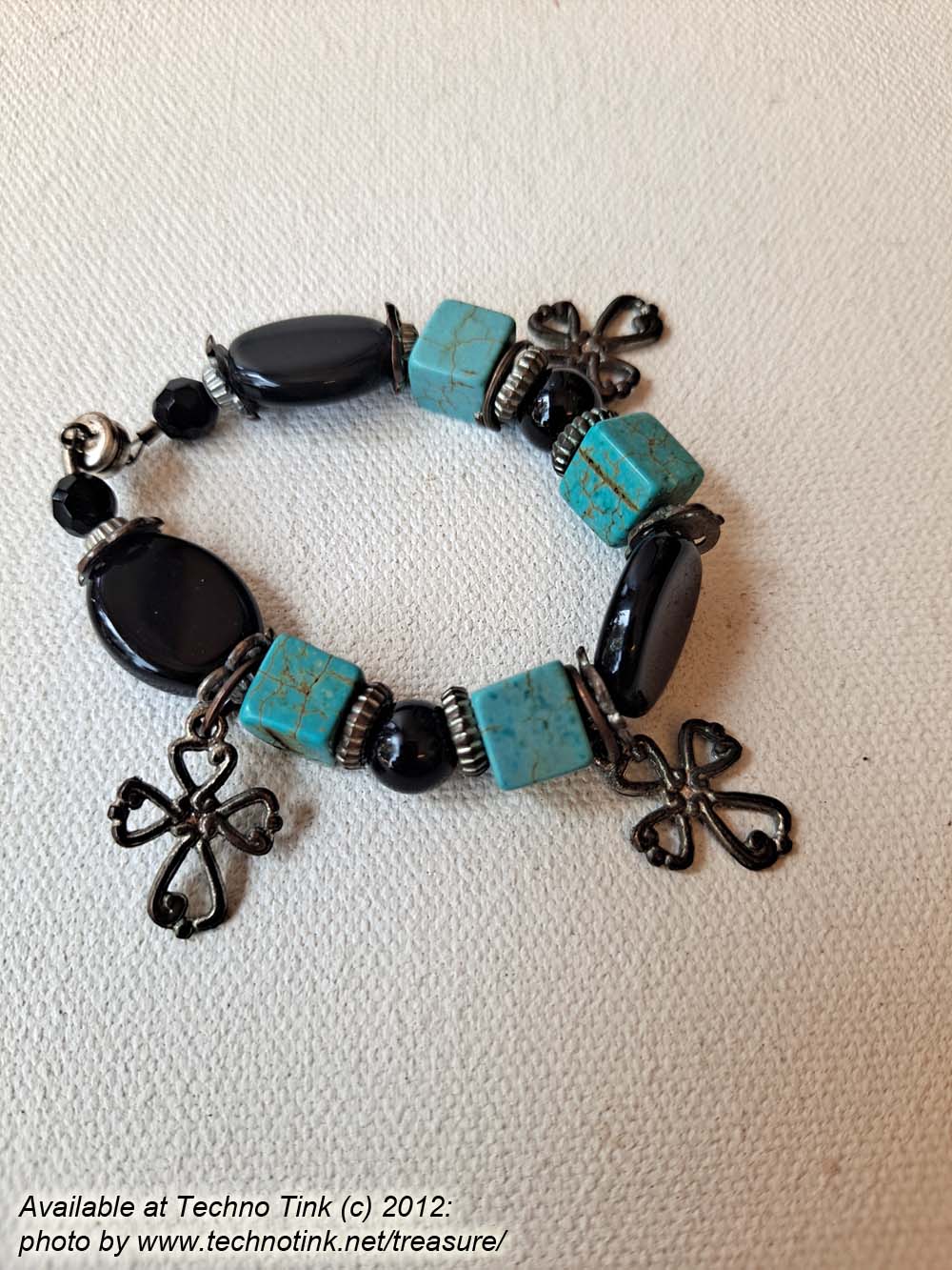 A small Black Jet and Turquoise Coptic Cross bracelet - Image 2